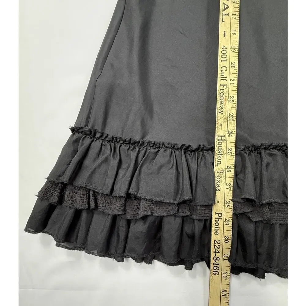 Pure DKNY Black 1990s Skirt, 100% silk Elasticated Waist Sz 6 ruffle hem